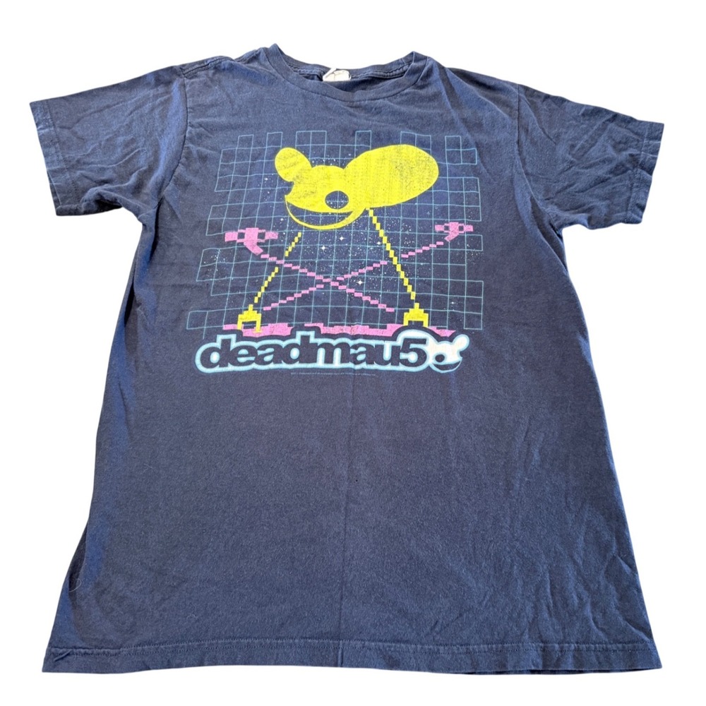 Deadmau5 2011 Graphic T-Shirt Black Neon Pixel‎ Art Mau5head EDM Music Tee